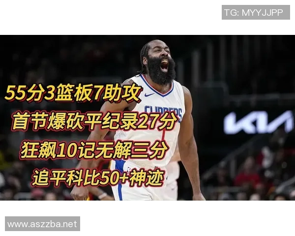 哈登今日凌晨砍下55分，50分+场次追平科比并列历史第三